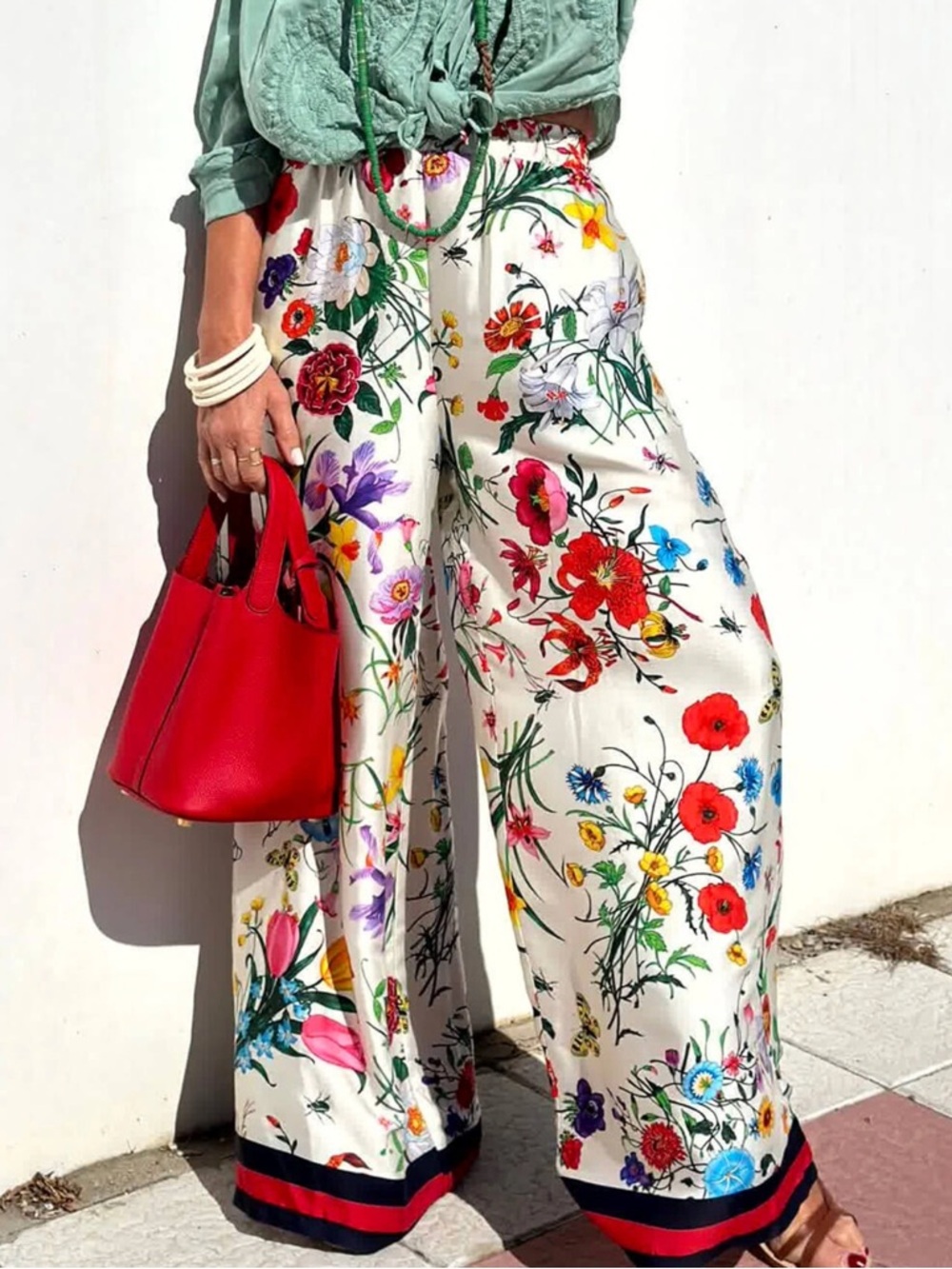 🌸💐🪴🌻Floral Wide-Leg Palazzo Pants in Ivory - Picture 5 of 9